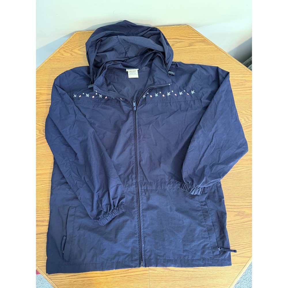 Northern Reflections Vintage Navy Floral Embroidered Hooded Windbreaker Jacket L